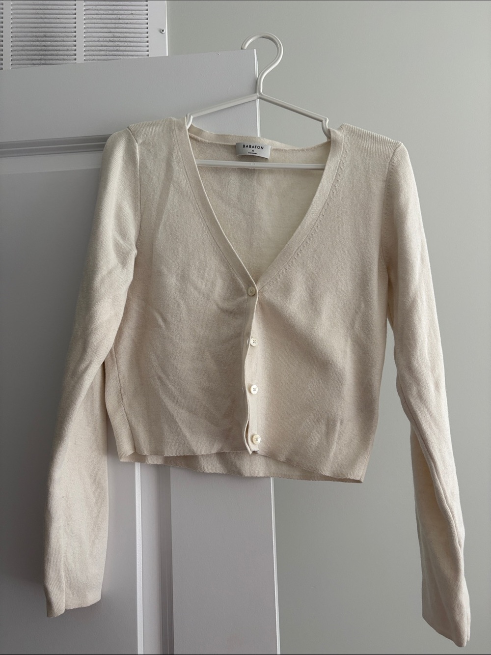 Babaton Ivory V-Neck Button Crop Cardigan